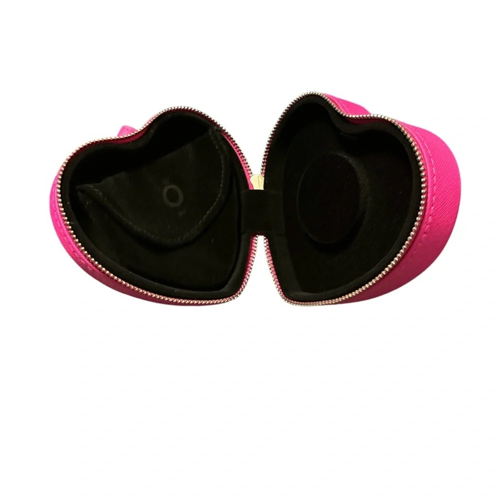 PANDORA HEART SHAPED JEWELRY BOX STORAGE TRAVEL CASE PINK REMOVABLE POUCH NIB - Picture 4 of 11